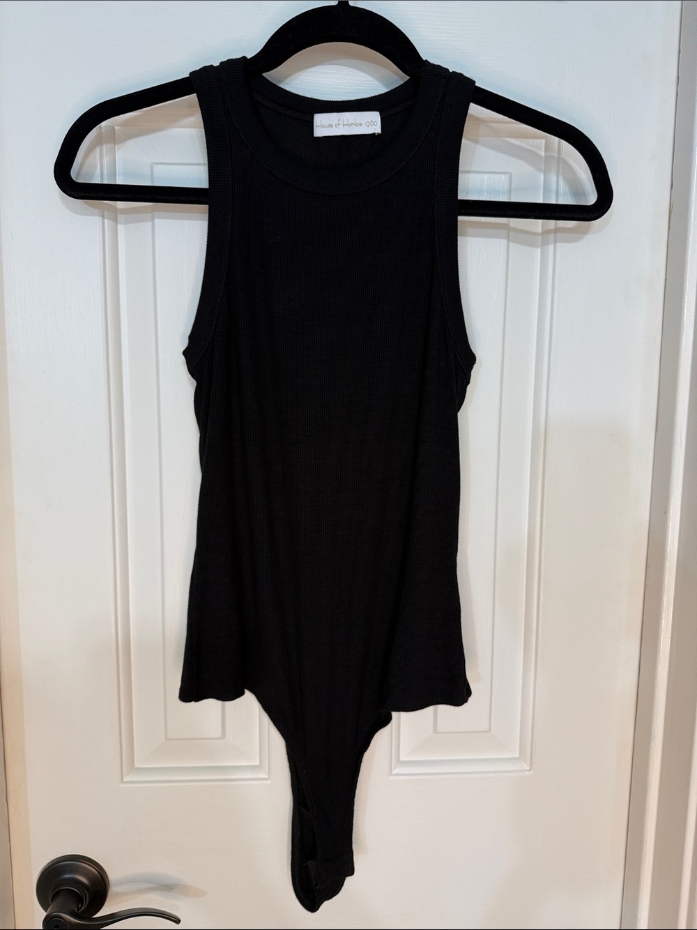 House of Harlow 1960 Black Ribbed Racerback Tank Thong Bodysuit
